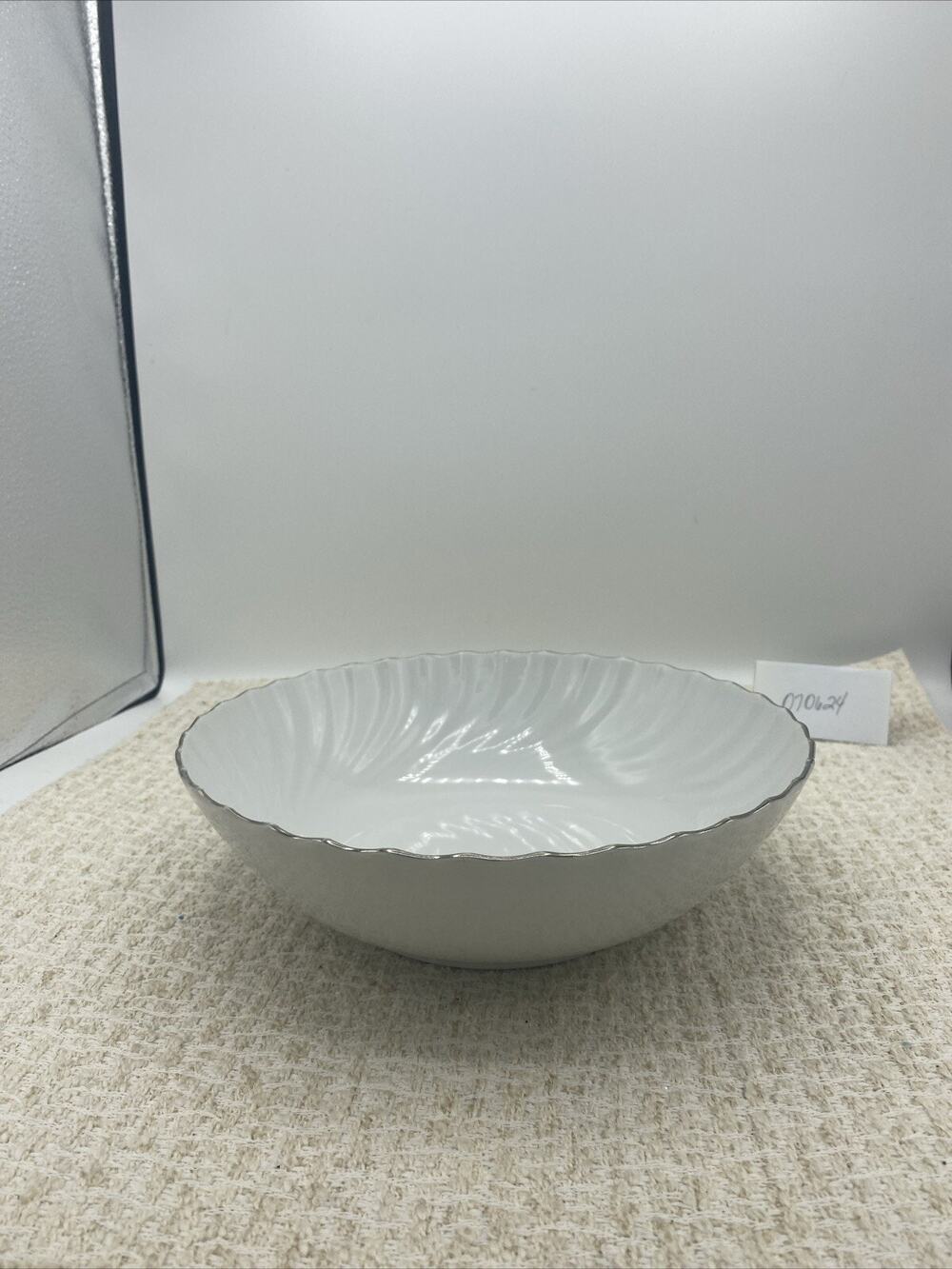 Vintage Norleans China Round Serving Bowl Made In Japan White Silver Trim